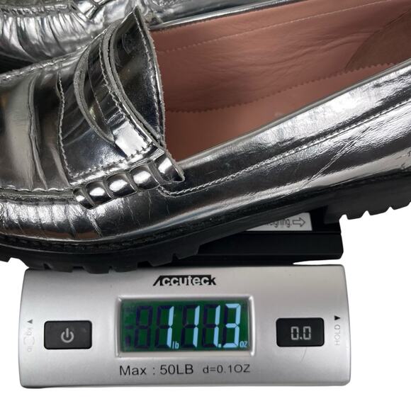 J Crew Silver Patent Leather Loafers Womens 8.5 Slip On Holiday Preppy Academia - Picture 10 of 10